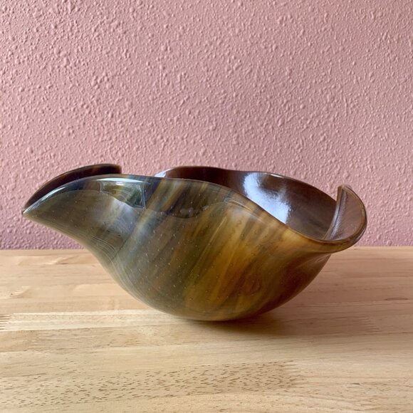 Art Glass Bullicante Handkerchief Bowl Signed CSZ Brown MCM Centerpiece Decor - Picture 1 of 8